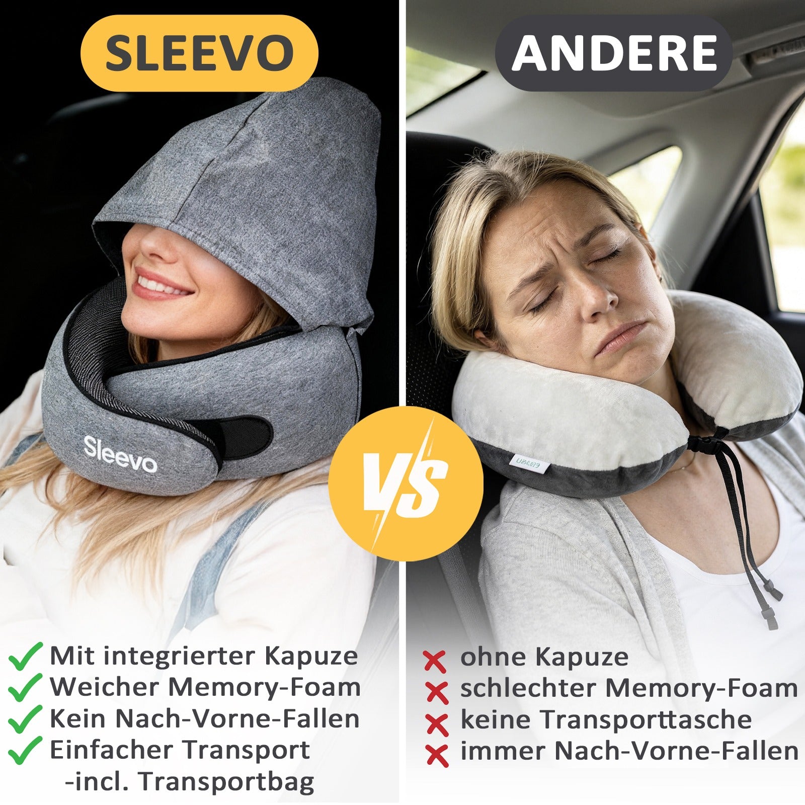 Sleevo Pro - Nackenkissen mit Kapuze